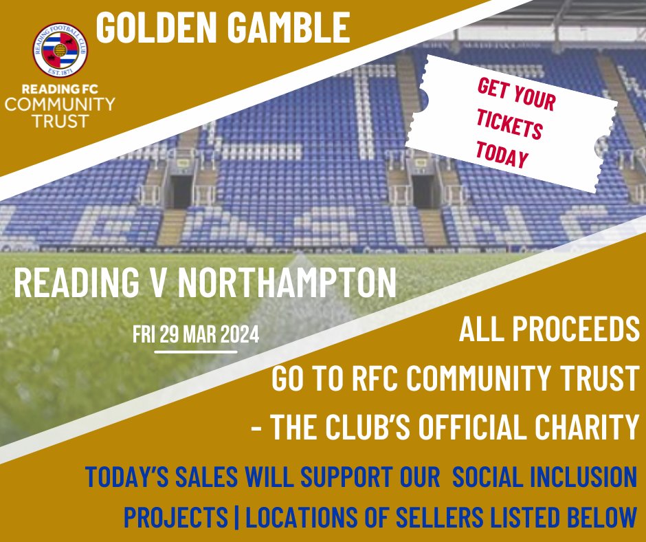 All Golden Gamble proceeds support the Community Trust allowing us to continue the great work we are doing to support our local community. Grab your ticket from our yellow coated sellers at the match today and you could be a winner. You will find them in the East stand, voco