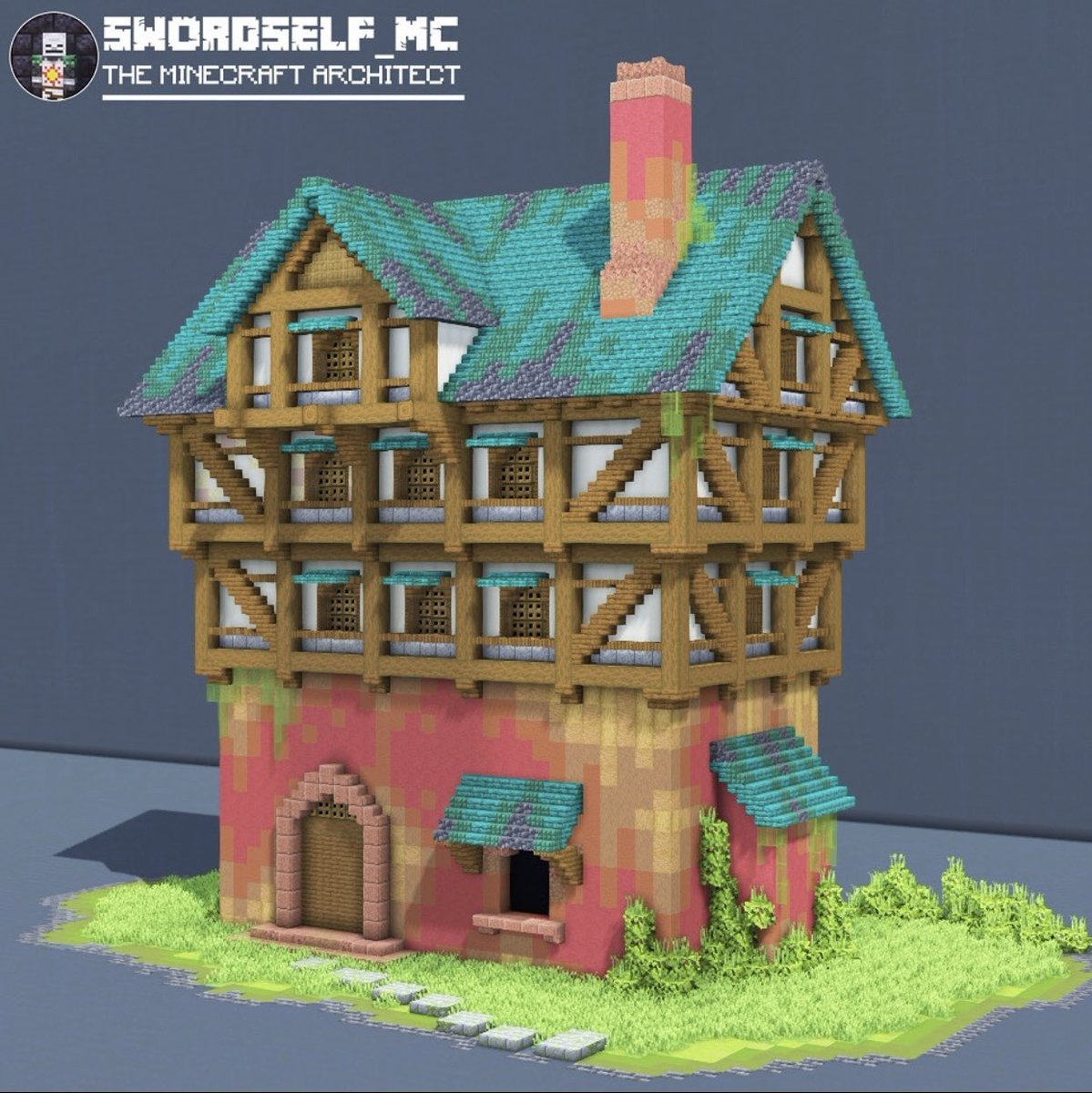Red and blue house built by @Swordself_MC #minecraft建築コミュ #MinecraftServer #minecraftbuilds #Minecraft