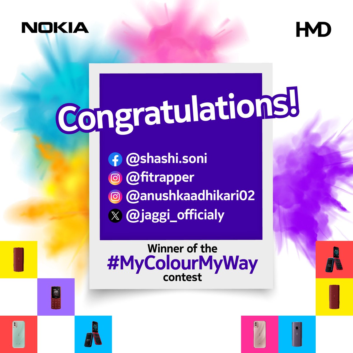 Congratulations to all the winners on winning the #MyColourMyWay Holi contest! Keep the party going as you have just won an all-new Nokia phone. We also thank our followers for their enthusiastic participation. Please stay tuned to this page for the latest details on upcoming