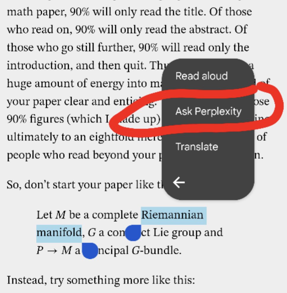 Not sure when this happened but Android phones now seem to offer an 'ask @perplexity_ai' option with a right click on highlighted text! 🤯