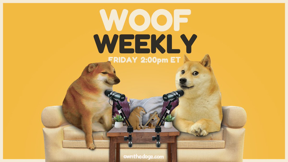 Frens, we invite you to the 129th Edition of Woof Weekly in 4hrs from now🐶

We will bork out with <a href="/OptiChads/">OptiChads 🔴✨️💪</a> and <a href="/BaseBrigade/">Base Brigade 🛡️⚔️</a> about their journey and all things memes✨

Set reminders👇