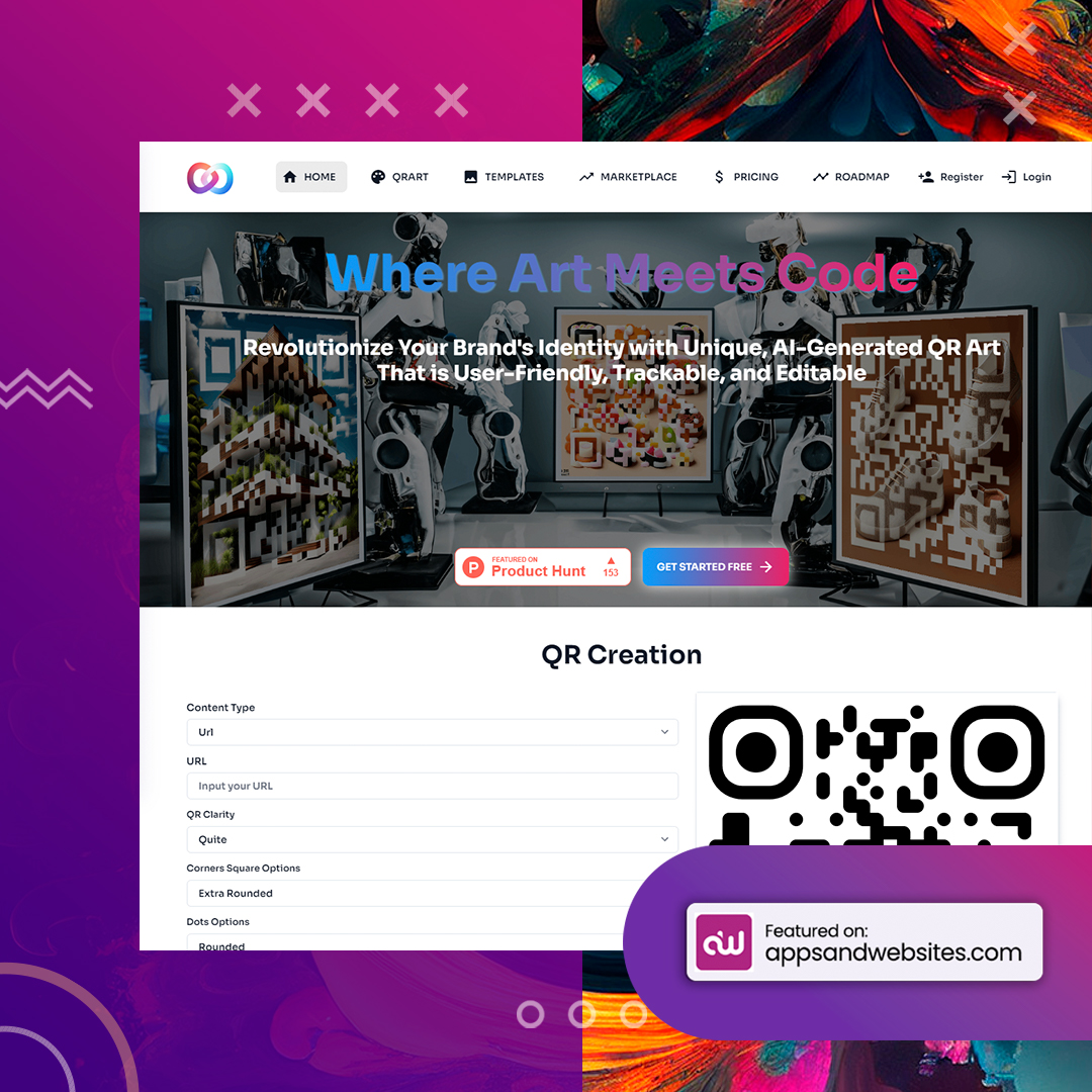 AppsandWebsites's tweet image. Revolutionise your brand's identity with AI-generated QR Art! Unique, user-friendly, trackable, and editable, it's the perfect way to engage your audience in style. 

#QRArt #BrandIdentity #AIInnovation 🖼️🚀

Check out the Apps &amp;amp; Websites directory: appsandwebsites.com/directory/ai-t…