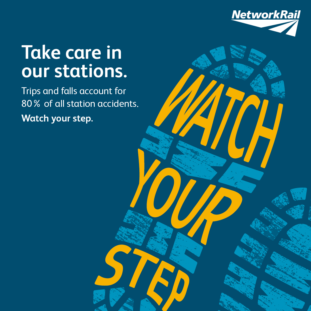 If you're travelling through one of our stations, be aware of your surroundings, and hold the handrail when using the stairs. Trips and falls account for 80% of all station accidents. #WatchYourStep