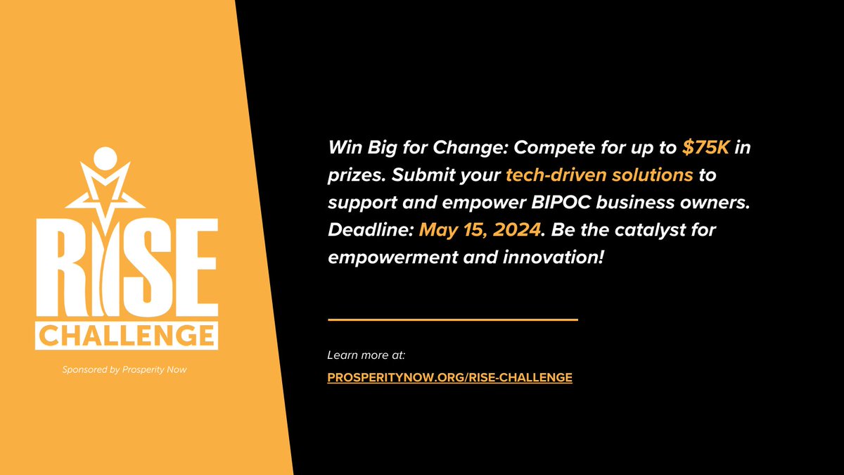 Calling all innovators! Prosperity Now, Accenture & Avanade’s Rise Challenge is here! Your tech ideas could empower entrepreneurs and win big. Ready to make an impact? 🚀 #RiseChallenge Details ➡️ zurl.co/SrQN #TechChangeMakers #DiversityInTech