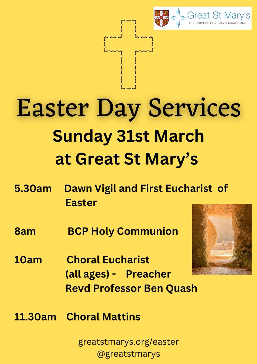 Join us in celebrating Easter Sunday! With 3 services to choose from and a chance to hear the our preacher Revd Canon Professor Ben Quash as part of the 10am Eucharist.