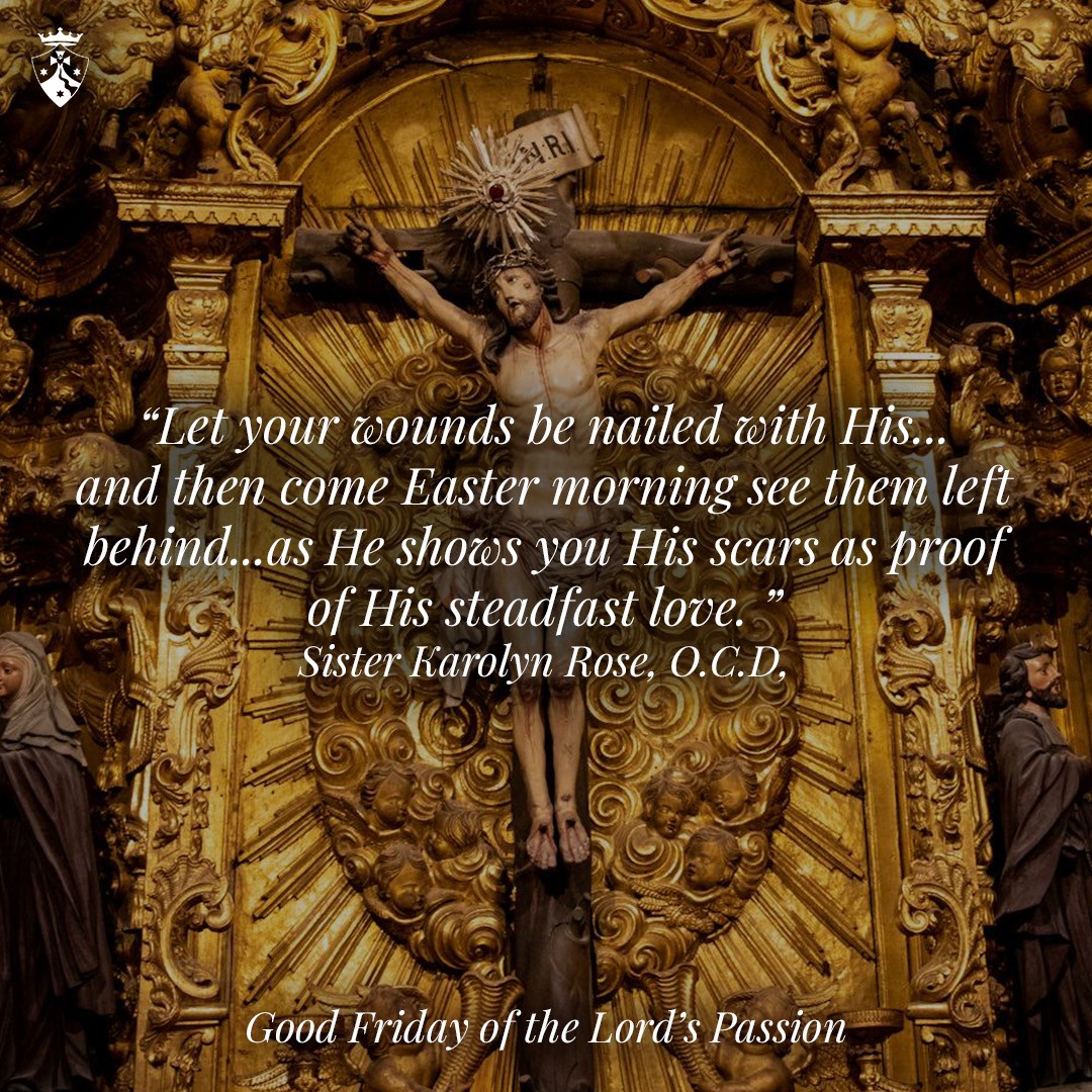 CarmelitesOCD's tweet image. &quot;Let your wounds be nailed with His, see them lifted high on Calvary and then come Easter morning see them left behind in the empty tomb as He shows you His scars as proof of His steadfast love. &quot; 

- Sister Karolyn Rose, O.C.D, 

#LentReflections #Lent #csocd