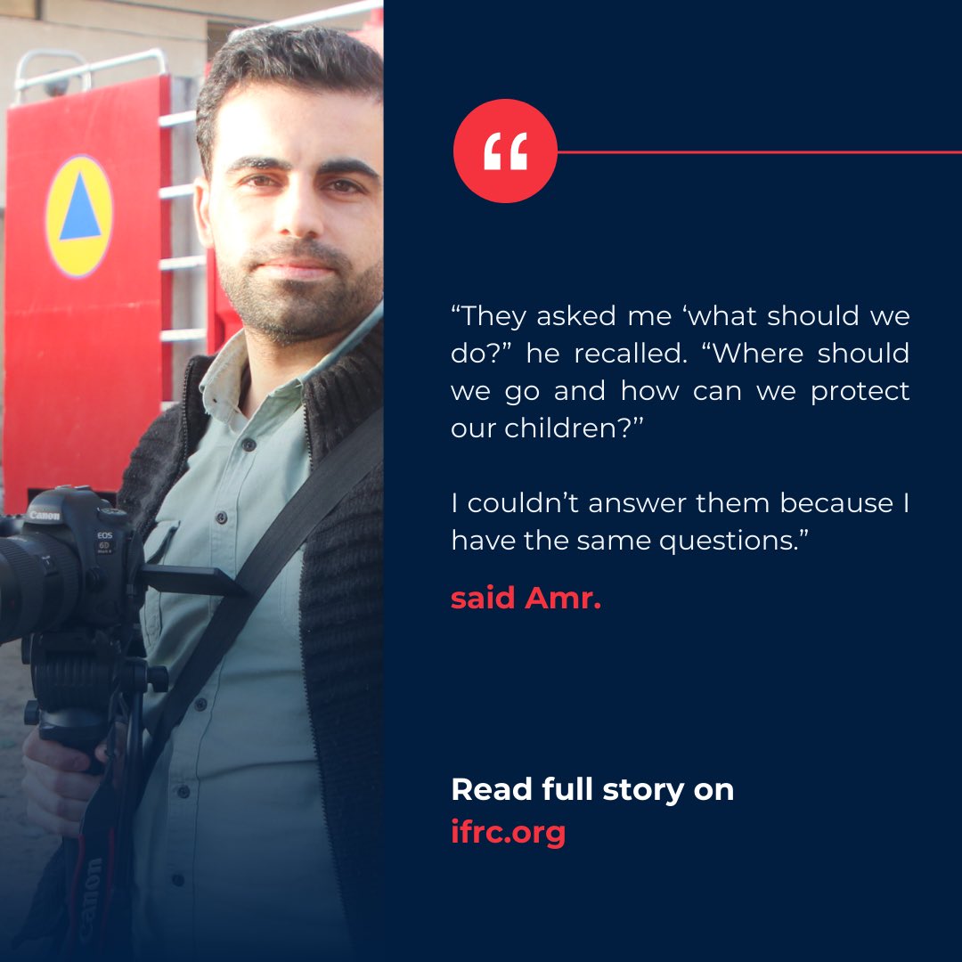 . @PalestineRCS media officer tells of his family’s escape to safety and about life in a camp with thousands of others who’ve fled the fighting. Read the full story 👇 bit.ly/3IT7Ebi