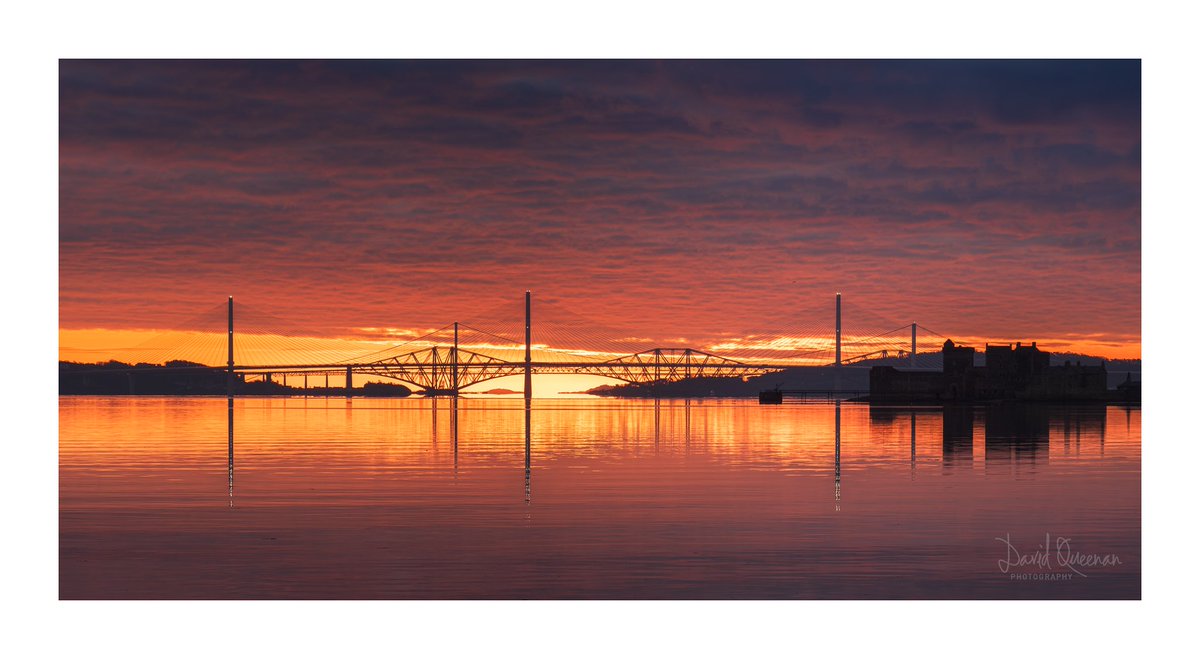 RED RIVER: Another one from a couple of weeks ago of a stunning sunrise over the Forth Bridges and Blackness Castle. @FujifilmUK @fujilovemag @3LeggedThing @forthroadbridge @NewForthBridge @ForthBridges @welovehistory