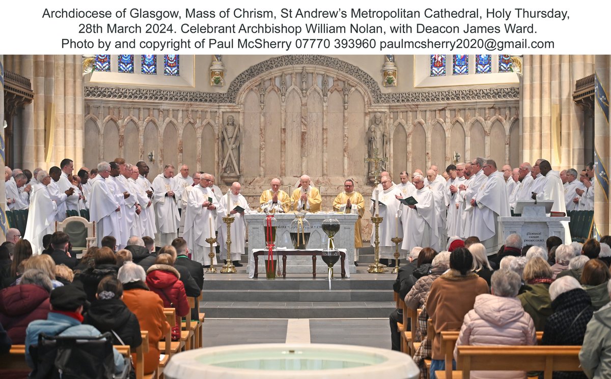 Archdiocese of Glasgow, Mass of Chrism, St Andrew’s Metropolitan Cathedral, Holy Thursday,  28th March 2024. Celebrant Archbishop William Nolan, with Deacon James Ward. <a href="/ArchdiocGlasgow/">Archdiocese of Glasgow</a> <a href="/priestsforscot/">Priests for Scotland</a> <a href="/J777WRD/">Deacon James</a> <a href="/StAugustinesG22/">St.Augustines ,Milton</a>