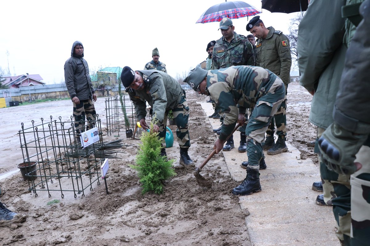 'Commitment to Environmental Sustainability.' In continuation of the social, moral, and ethical responsibility towards society & Mother Earth, #BSF in collaboration with the #SBI marked the successful execution of a Mega Plantation Drive at the BSF Campus Gogoland in #Srinagar.