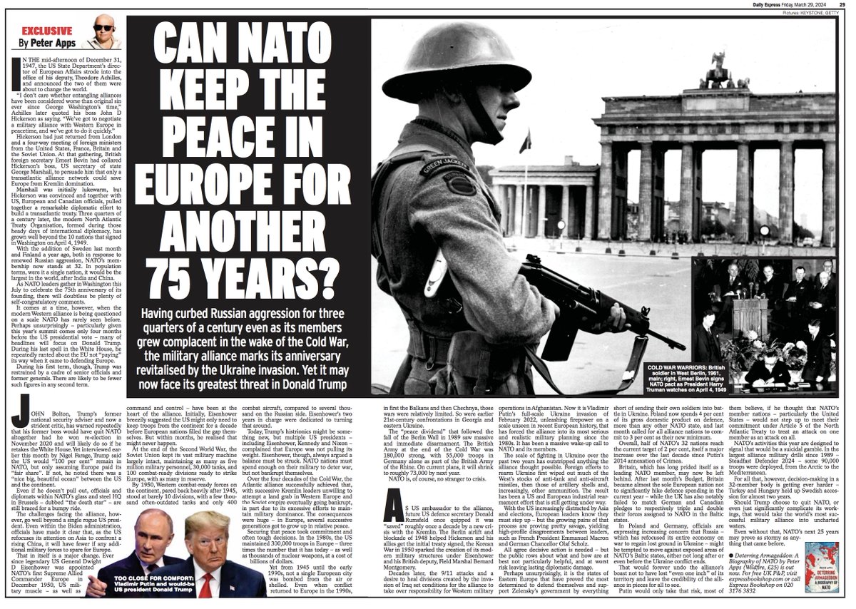 Huge thanks @pete_apps for writing for #ExpressFeatures ahead of the #NATO 75th anniversary next week... terrific piece, well worth a few minutes of your time in current circumstances. Deterring Armageddon is out now via @Wildfirebks ... brilliant read.