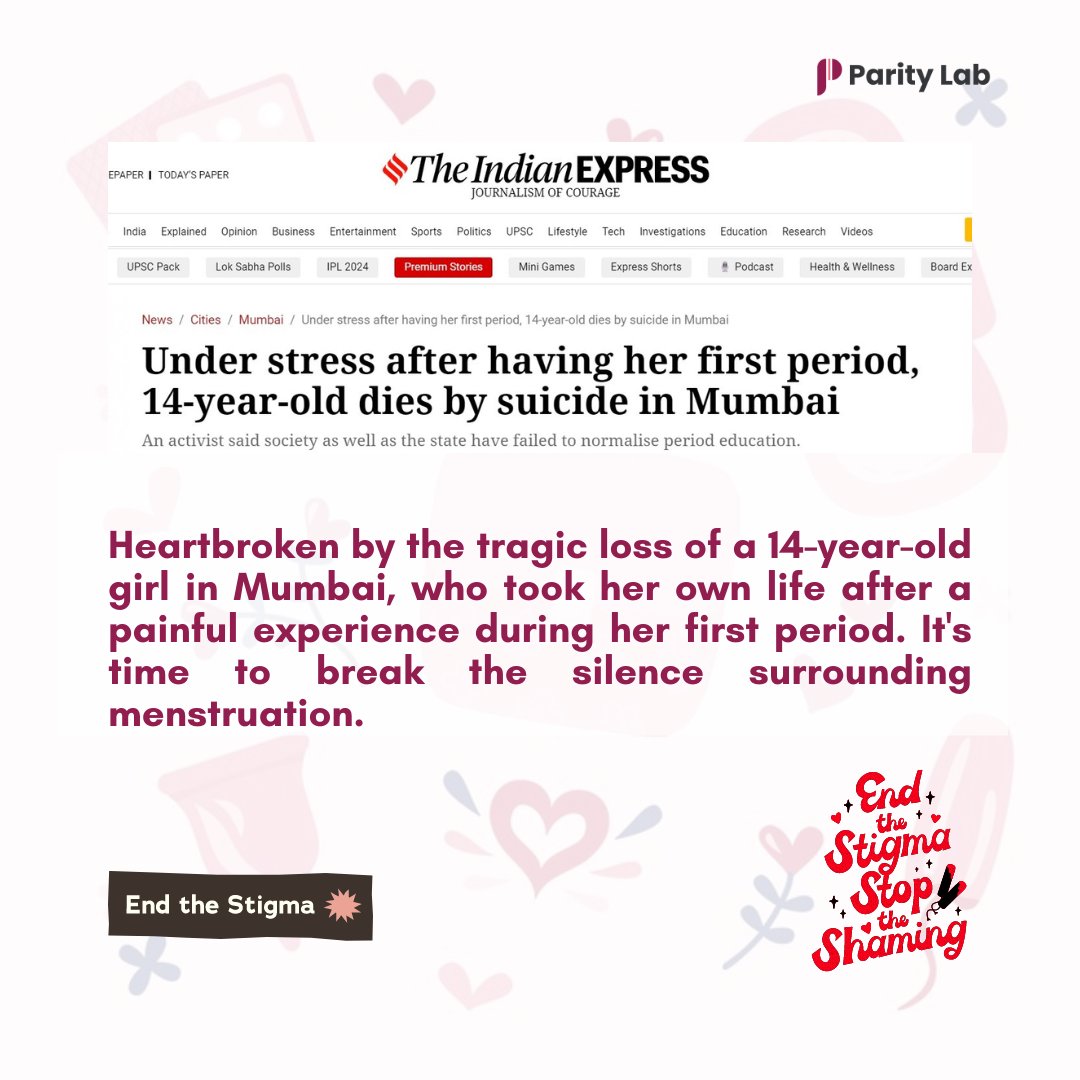 #BreakingtheSilence  
In a world where tragedy strikes due to #menstrualstigma, it's time for change. Let's unite, #educate, and #empower everyone—men included. Together, we can break the cycle of shame and create a future where #menstruation is understood and accepted by all. 💪