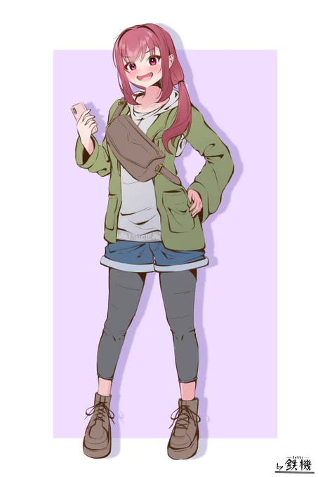 ファッション立ち絵シリーズの第4弾!ハイキングデート風の若菜ちゃんを描いた!  #うちの子 #年上幼馴染の若菜ちゃん 