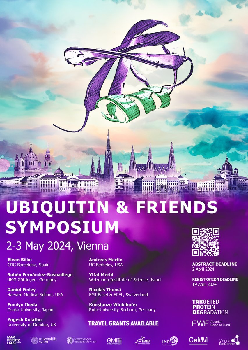 Deadline approaching‼️Submit your abstract by April 2 to apply for a talk at #Ubiquitin&Friends 2024. Great chance for students, #postdocs & #ECRs to present & discuss your work with peers&experts in a friendly atmosphere (& visit Vienna!) #ubfriends2024 ➡️protein-degradation.org/symposium/