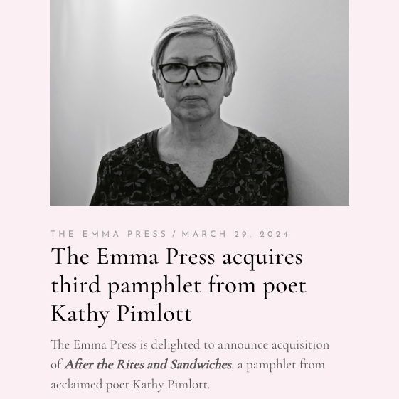 New poetry acquisition announcement 🍐 The Emma Press will publish @kathy_pimlott's AFTER THE RITES AND SANDWICHES, a 'candid, heartbreaking and breathlessly nuanced' poetry pamphlet in November 2024: buff.ly/43HDuBp