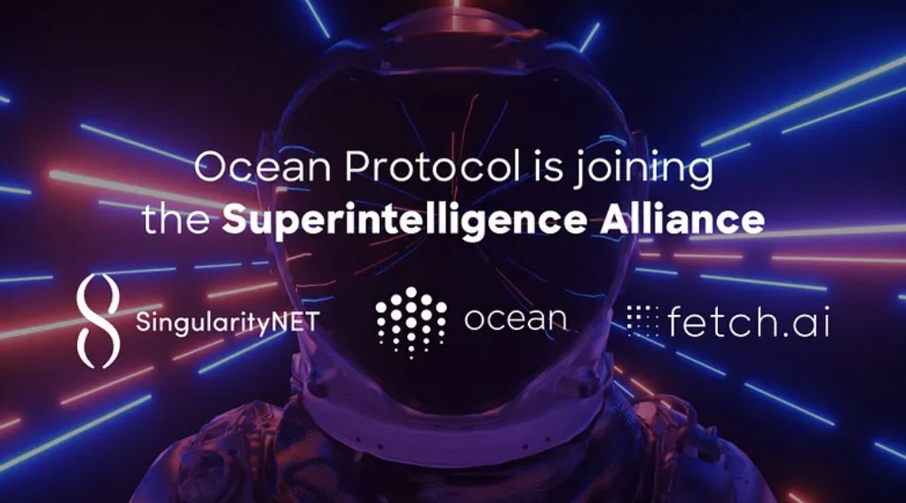 #AI history is being made… Ocean Protocol is joining forces with Fetch.ai and SingularityNET to create the Superintelligence Alliance with the token ticker $ASI “Artificial Superintelligence.” $OCEAN + $FET + $AGIX = $ASI Learn more at: blog.oceanprotocol.com/ocean-protocol…