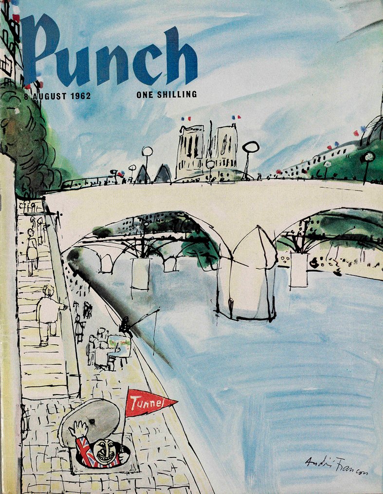 Today's PUNCH colour cover. Going anywhere for Easter? André François 1962 #Paris #France #Seine #NotreDame #ChannelTunnel #tourism #tourists #visitors #travel #travellers