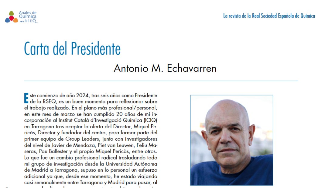 📙Carta del presidente @analesdequimica Antonio M. Echavarren ➡️acortar.link/Y8DyBL