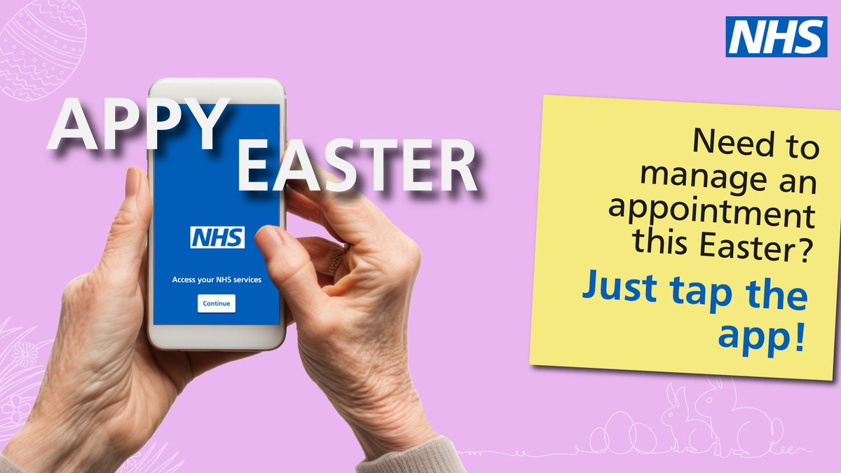 This Easter, view your appointments, order repeat prescriptions and much more using the NHS App.

📱Just tap the app - buff.ly/3TtM6H1. 

#AppyEaster