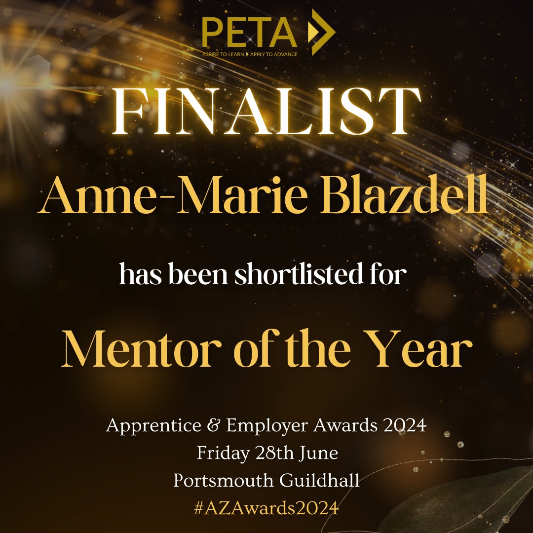 🎉Congratulations to our Marketing Manager Anne-Marie for being shortlisted for MENTOR OF THE YEAR by PETA! 🏆😁 

#AwardShortlist #PETA #MentorOfTheYear #AZAwards2024 #PortsmouthGuildhall ✨