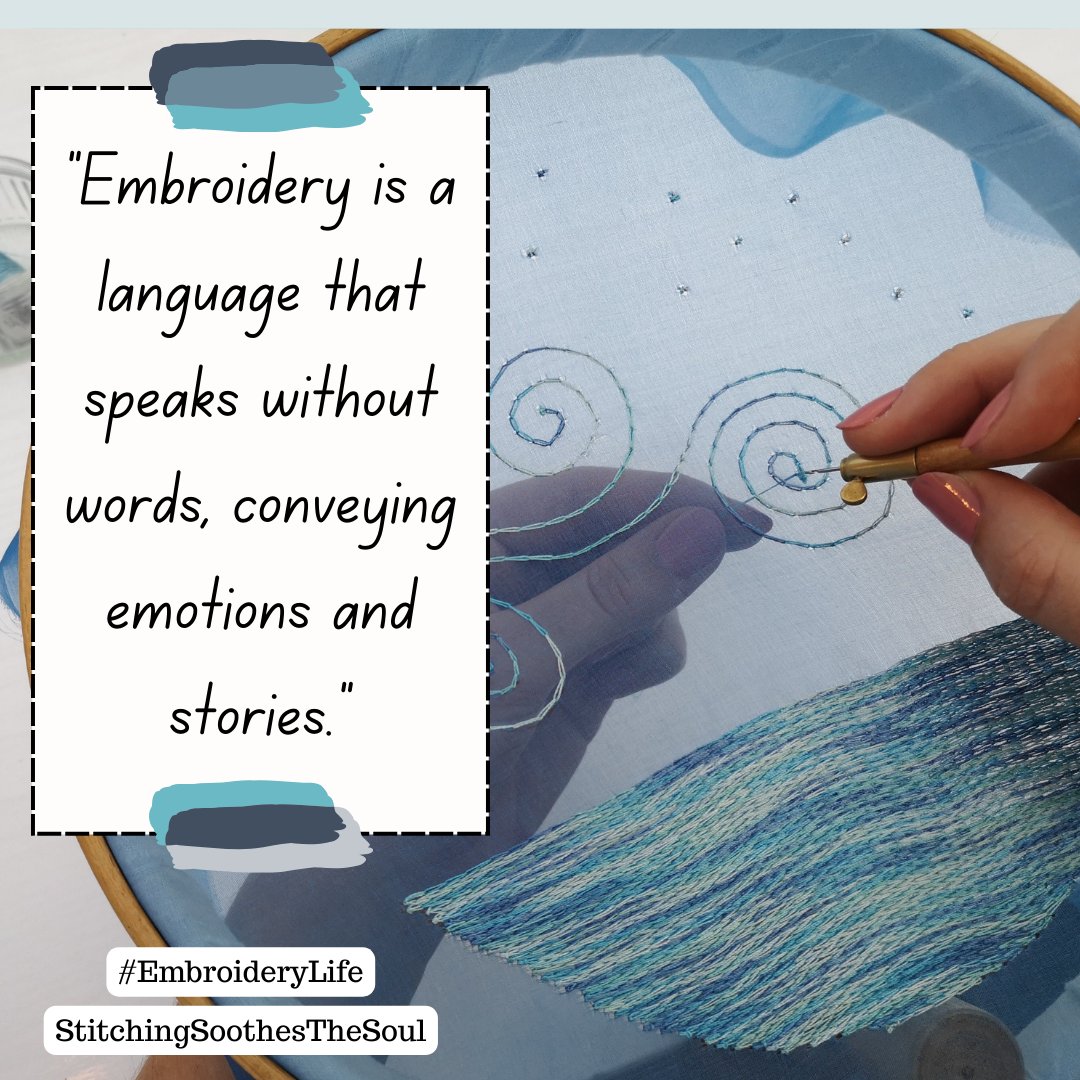 Every embroidery design carries a unique story waiting to be told. #londonembroideryschool #embroiderylife #stitchingsoothesthesoul #emborideryquote