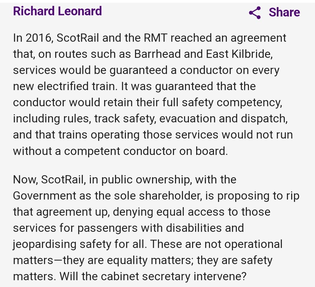 Public ownership of @ScotRail should mean more say in how our services are run. Safety matters. Good question at @ScotParl yesterday from @LabourRichard #KeepTheGuardOnTheTrain