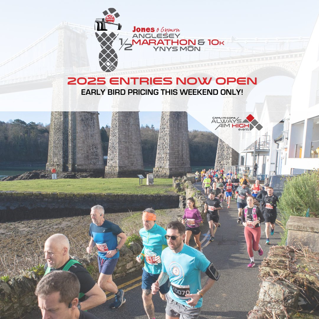 📣 Secure your spot at the Jones o Gymru Anglesey Half Marathon & 10k 2025 today! 🗓 Sunday 2nd March 2025 Entries are officially open, and for this bank holiday weekend only, take advantage of our early bird pricing. 👉 alwaysaimhighevents.com/events/anglese…