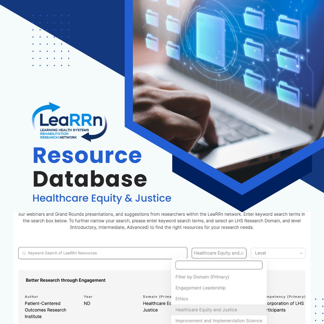 Find resources to advance your understanding of learning health systems research competencies. Easily search for resources on healthcare equity and justice by filtering by domain here buff.ly/49Uy7Ra