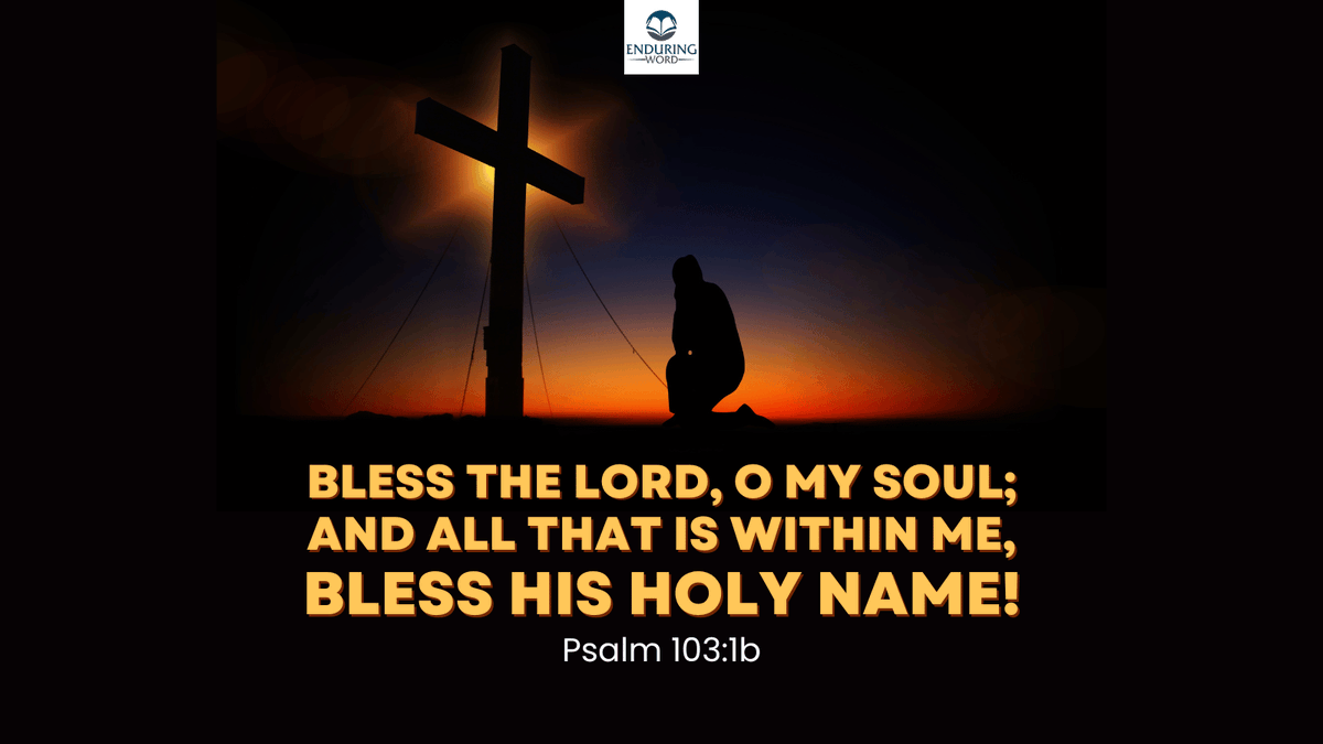 “Let others murmur, but do thou bless. Let others bless themselves and their idols, but do thou bless the Lord. Let others use only their tongues, but as for me I will cry, ‘Bless the Lord, O my soul.’” (Spurgeon)

enduringword.com
