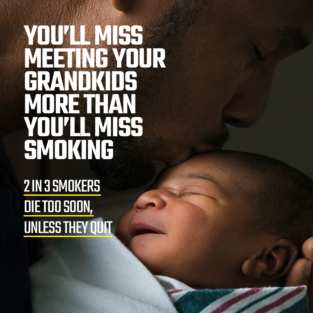 2 in 3 smokers will die too soon unless they quit. Don't miss the moments that matter most – quit smoking today @thesmokefreeapp gives you 24/7 access to trained stop smoking advisors and helps you monitor your health improvements as well as money saved. smokefreeapp.com/GM