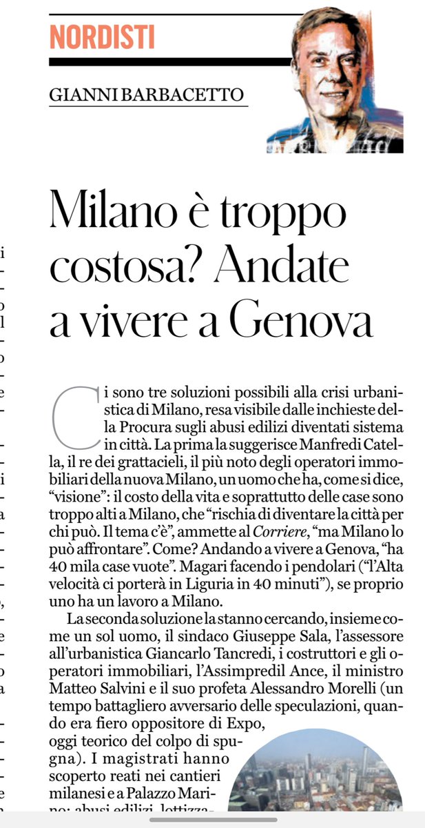 Le 3 soluzioni possibili per la crisi urbanistica #Milano. Manfredi Catella propone che i milanesi che non ce la fanno vadano a vivere a Genova. Sala e Salvini vogliono il colpo di spugna. E invece rispettare la legge?E restituire ai milanesi i 500 mil sottratti? @fattoquotidiano