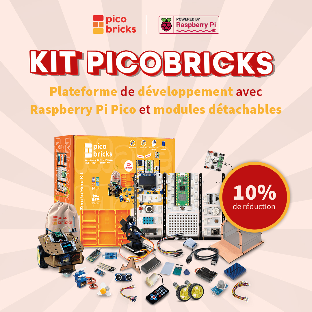 🆙 Promo @picobricks 🆙 C'est le moment de donner vie à vos idées ! 💡 🛠️ Avec la plateforme amovible PicoBricks et ses modules détachables 🛒 10% de réduction sur toutes les versions ✅ 👉 kubii.com/fr/3937-1719-k…