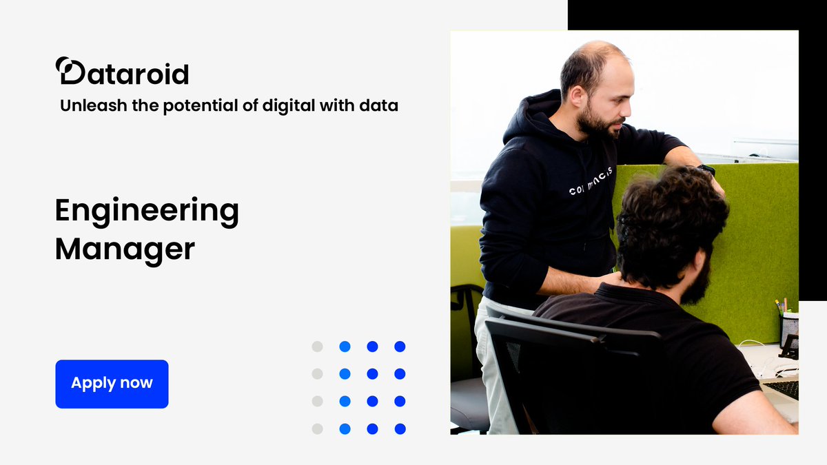 We're growing our team at Dataroid and we are looking for an Engineering Manager to lead engineering teams, overseeing the software development lifecycle from design to deployment. 🚀 Apply today and be part of our exciting journey! 👉 lnkd.in/dPewdev5