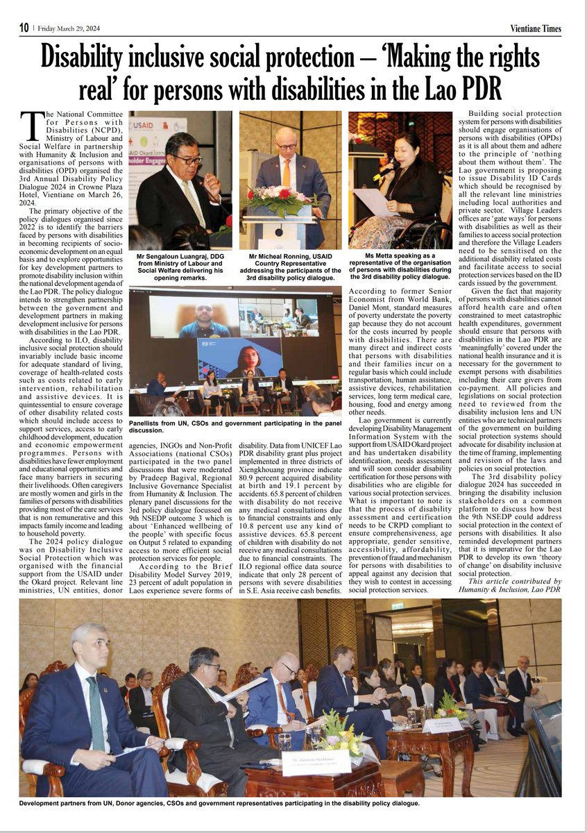 Bagival Pradeep (@pradeepbagival) on Twitter photo Pleased to share article published in <a href="/vientiane_times/">Vientiane Times</a> on #disability #inclusive social protection which was this year's theme for disability policy dialogue organized by #Laos govt in partnership with OPDs <a href="/HI_UnitedStates/">Humanity & Inclusion U.S.</a> <a href="/CBM_Global/">CBM Global Disability Inclusion</a> @mont_daniel <a href="/CenterforInclu1/">Center for Inclusive Policy</a> <a href="/TCI_Global/">TCI-Global</a> Pleased to share article published in <a href="/vientiane_times/">Vientiane Times</a> on #disability #inclusive social protection which was this year's theme for disability policy dialogue organized by #Laos govt in partnership with OPDs <a href="/HI_UnitedStates/">Humanity & Inclusion U.S.</a> <a href="/CBM_Global/">CBM Global Disability Inclusion</a> @mont_daniel <a href="/CenterforInclu1/">Center for Inclusive Policy</a> <a href="/TCI_Global/">TCI-Global</a>