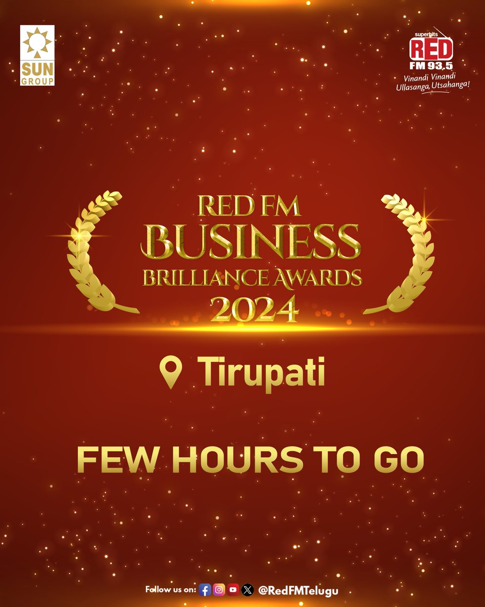 Tonight Tirupati is going to witness the inspiring businessmen and entrepreneurs who made a mark in Tirupati!

#BusinessBrillianceAwards #BBA #BusinessAwards #BusinessAwardsTirupati #RedFMTelugu #RedFM