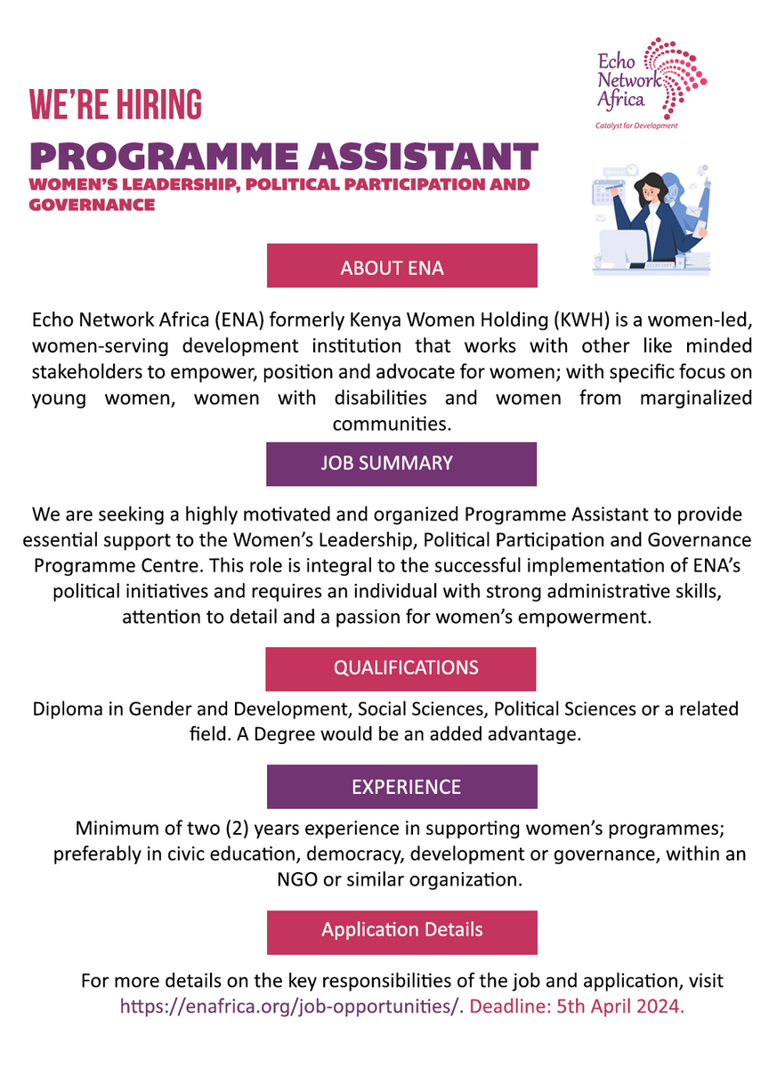 For more details on the key responsibilities and application process, please visit: lnkd.in/dKjPMg-c #JobsKenya #IkoKaziKE #EchoNetworkAfrica #Easter2024