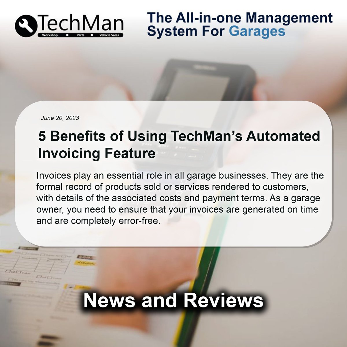 Transform your garage's invoicing process with TechMan! 🛠️

Our automated system saves time, reduces errors, and streamlines payments, boosting efficiency and professionalism.

To learn more, click here: techmangms.com/garage-invoici…

#TechMan #GarageManagement #Invoicing #Efficiency