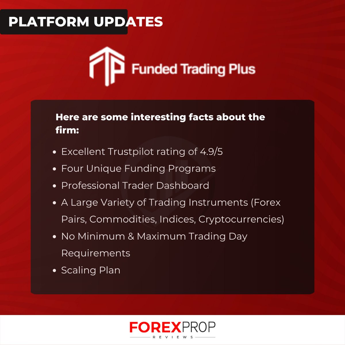 Attention traders! Have you been looking for a reliable prop firm? Funded Trading Plus has got you covered. From their impressive ratings to diverse trading instruments, they have everything an ambitious trader needs
#PropFirms #ForexPropReviews #FundedTradingPlus #Updates