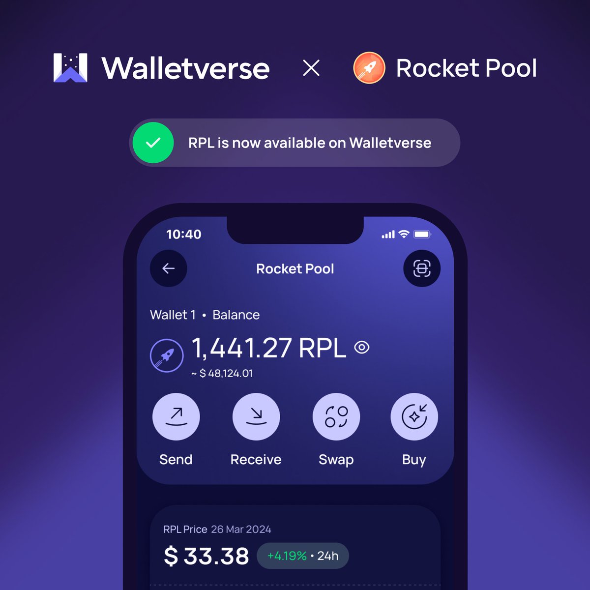 walletverse_io's tweet photo. Exciting update: Walletverse supports $RPL!

@Rocket_Pool  is the leading #DeFi liquid #staking protocol for Ethereum. Stake your #ETH,
earn rewards, help secure #Ethereum

📲Download Walletverse: https://t.co/mT6AWzjSZf

#rocketpool #RocketPoolETH #DigitalAssets #DigitalCurrency https://t.co/AkrGW8u3op