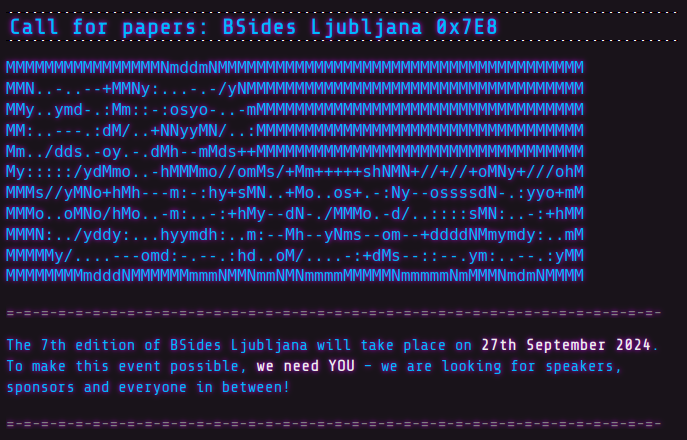 Pssst .. dragons 🐉are slowly waking up for next roaring session on the 27th of September 2024! #BSidesLjubljana 0x7E8 is about to happen! Call for papers/presentations already open - see: 0x7e8.bsidesljubljana.si