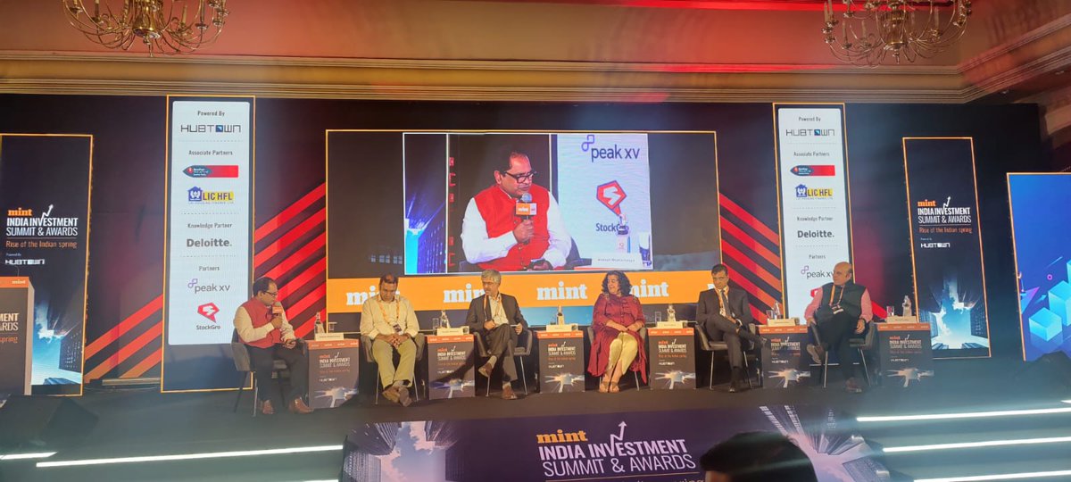 #MintIIS2024 | Rise of the Indian Spring Fireside chat: Building in India Speakers: ➡️@devinamehra, Chairperson and Managing Director, First Global ➡️Saurabh Mukherjea, Founder & CIO, @MarcellusInvest ➡️Rajiv Dhar, Executive Director, NIIF ➡️Abhishek Poddar, India Country…
