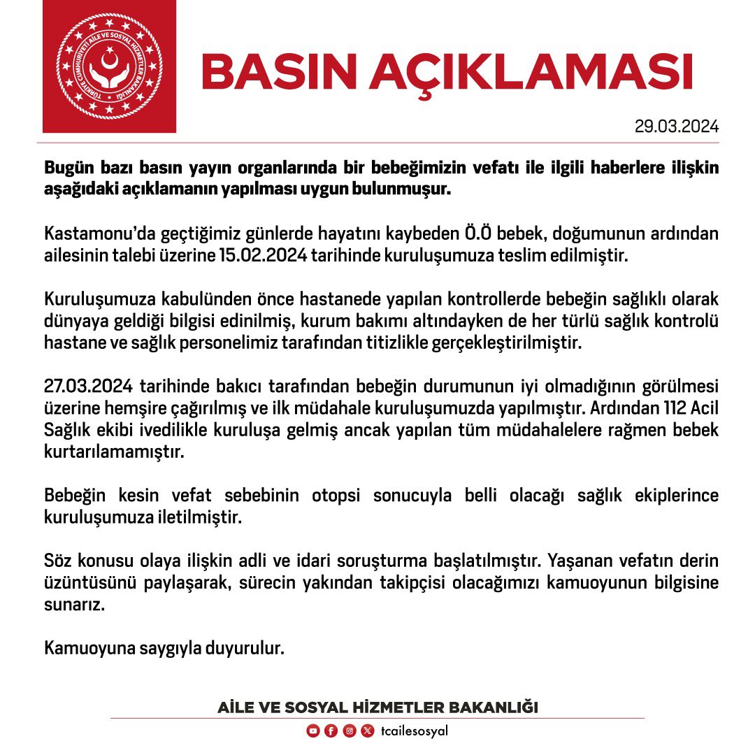 ❗️Bazı basın yayın organlarında bir bebeğimizin vefatı ile ilgili haberlere ilişkin basın açıklamamız.