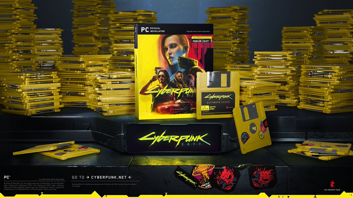 If you miss the good ol’ days when game installation was a true ritual, then you’ll love the limited Floppy Edition of Cyberpunk 2077! 🕹️ Wishlist now at cp2077.ly/FloppyEdition and be prepared for a truck delivery of 97,619 🚚⬅️💾 3.5” diskettes! More: cp2077.ly/FloppyEditionN…