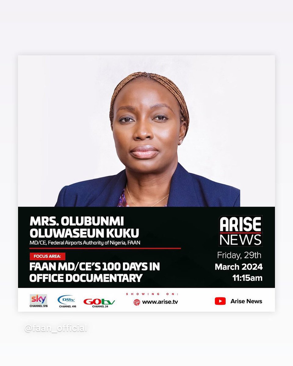 Kindly tune in now…..@FAAN_Official MD/CE Mrs Olubunmi Kuku is on @ARISEtv