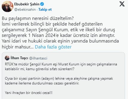 dokuz8haber's tweet photo. 🔴 Ebubekir Şahin, RTÜK yöneticisi Şengül Kurum’un seçim çalışması yapmasını ‘takdir etti’

📌 RTÜK Başkanı Ebubekir Şahin, kurulda müdürlük yapan Şengül Kurum’un eşi Murat Kurum için seçim çalışması yapmasını savundu, bunun ‘takdir edilecek bir durum’ olduğunu iddia etti.
