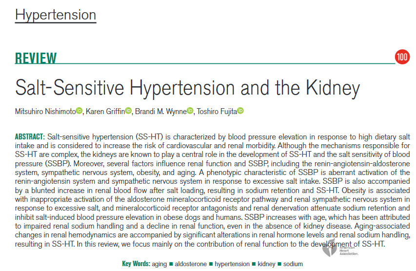 Congratulations @brandimwynne & coauthors on your Review just published in @HyperAHA Salt-Sensitive #Hypertension & the Kidney