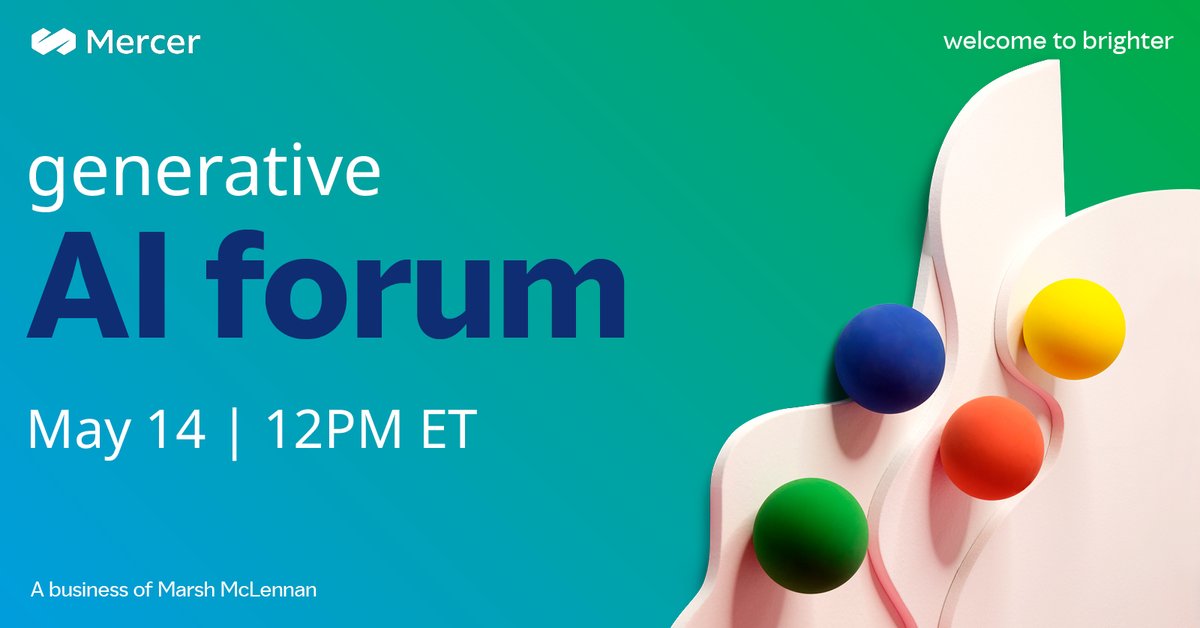 Ready to deep dive into the rise and impact of #AI in #HR? Attend our #GenerativeAI Forum on May 14 to learn from Mercer #DigitalTransformation experts about AI adoption in the HR Function.  bit.ly/3VAWZcU