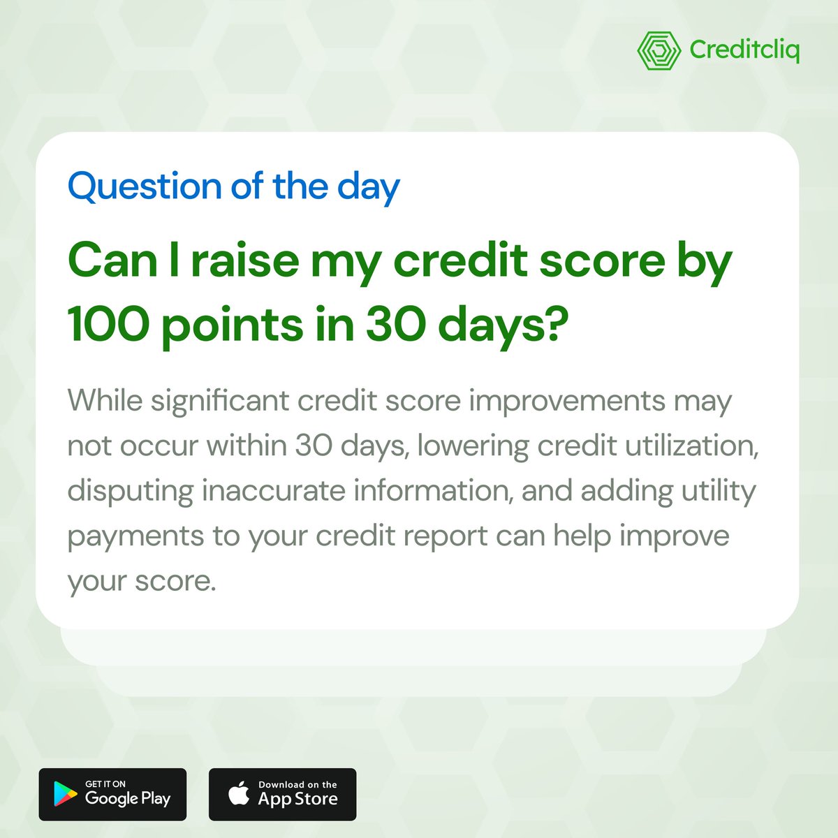 We hope you find this helpful! Don’t forget to answer the question of the day on the CreditCliq app! 

#creditscore #creditcliq