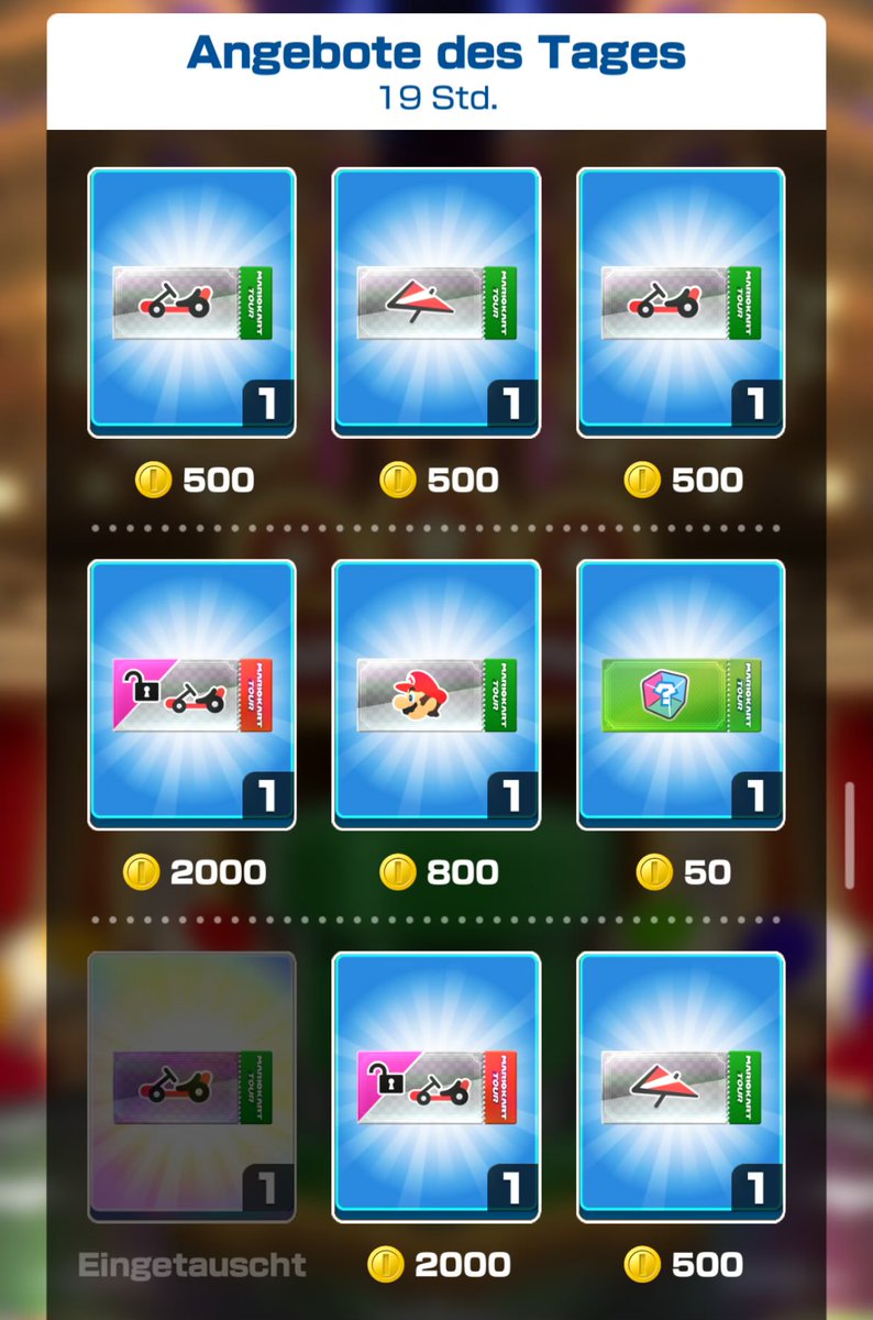 Muschel74's tweet photo. @mariokarttourEN Please make an update of the daily selects - those offers of level tickets for base items become useless when all base items are fully upgraded.
In the same moment there are so many super items which aren’t available in the daily selects 
Come on, @mariokarttourEN https://t.co/TqYwirEIOk