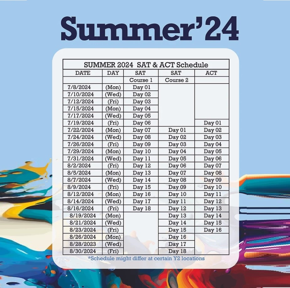 ☀️ Gear up for success this summer with Y2 Academy Cherry Hill NJ's SAT and ACT Test Prep Schedule for Summer 2024! 📚 y2academy.com/calender-sched…

#Y2Academy
#SATprep
#ACTprep
#Summer2024
#CherryHillNJ
#TestPrepSchedule
#Education
#CollegeAdmissions
#ExamPreparation
#AcademicSuccess